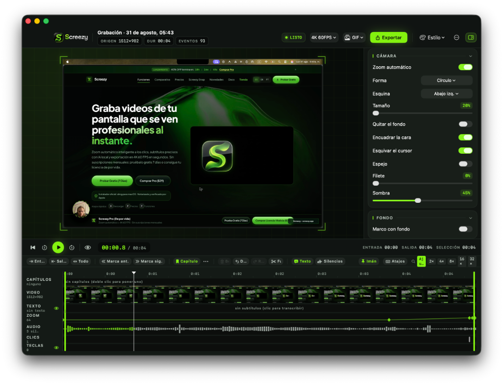 Screezy Estudio de Edición macOS